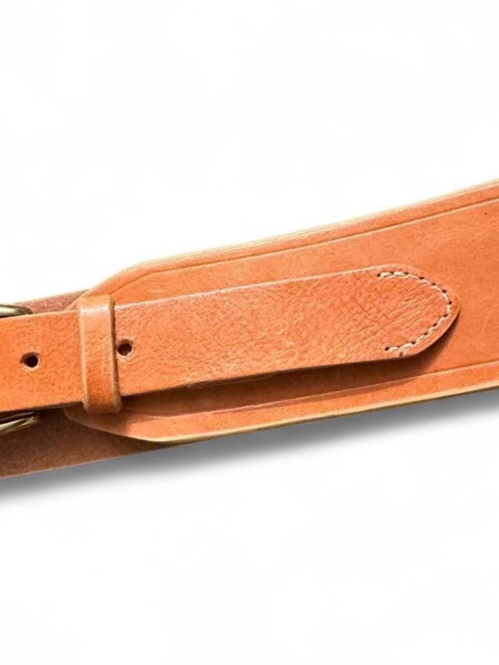 J. Crew Tan Leather Waist Belt with Gold Round Buckle - Picture 3 of 8